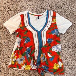 Anthropologie Akemi + Kin Womens XS Floral Tie Front Top Boho Maximalist